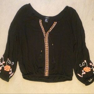 Embroidered detail peasant top